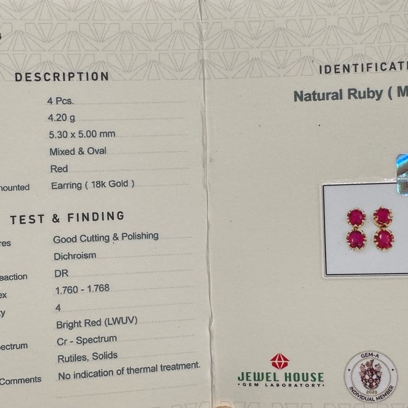 Natural Burmese Ruby over  Earrings in 18 k solid gold ⭐️Lab certificate⭐️ - Picture 7 of 7